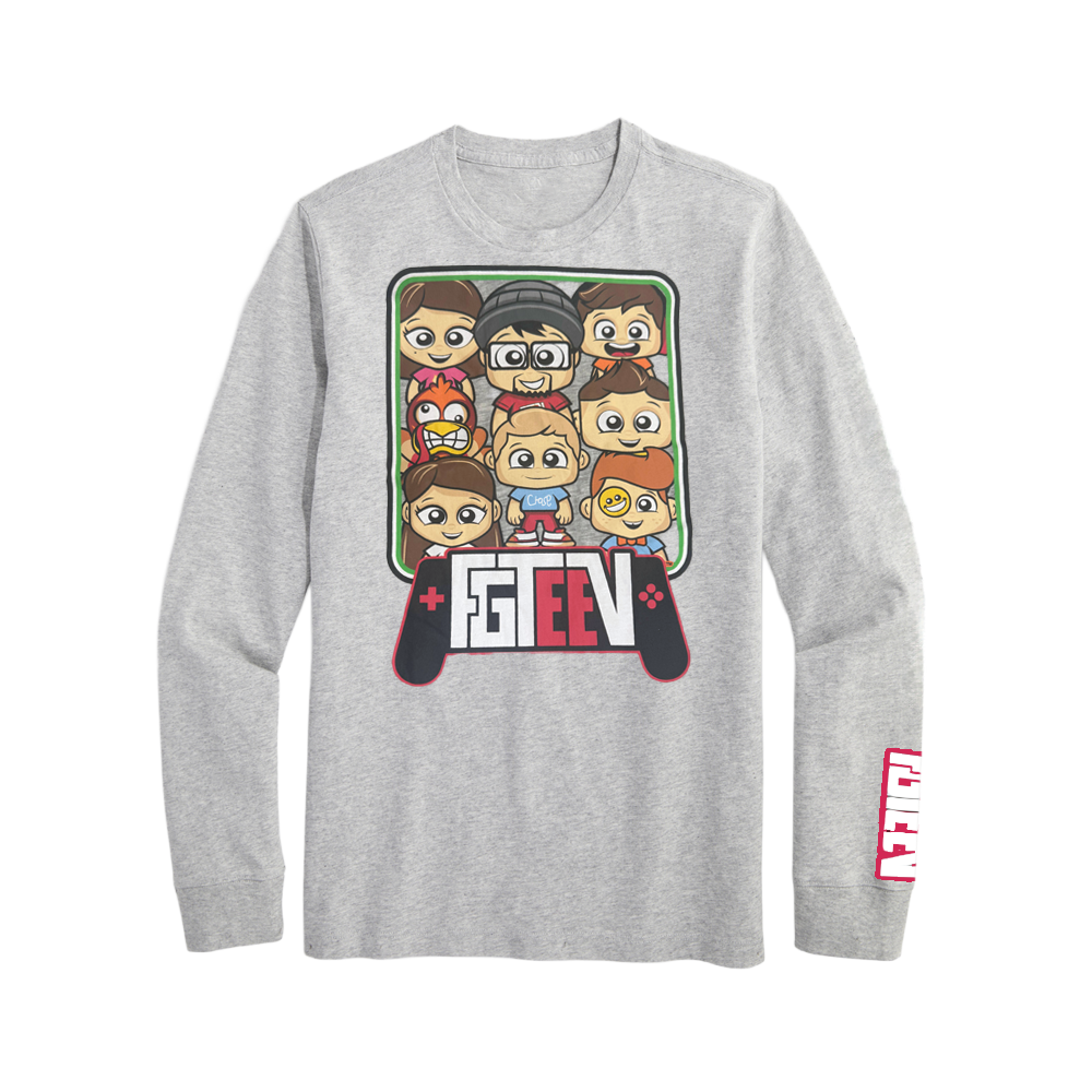 Boys FGTeeV graphic long sleeve T-shirt featuring The Family Gaming Team logo, in black and colorful print, from Rex Distributor, Inc.