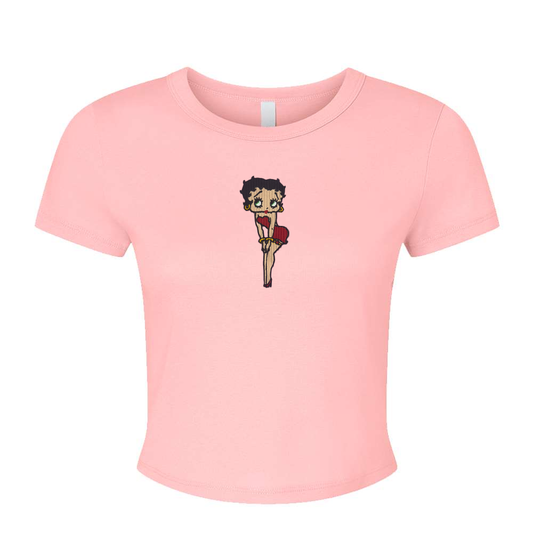 Women Junior's Betty Boop Graphic Micro Ribbed Baby Tee Pink