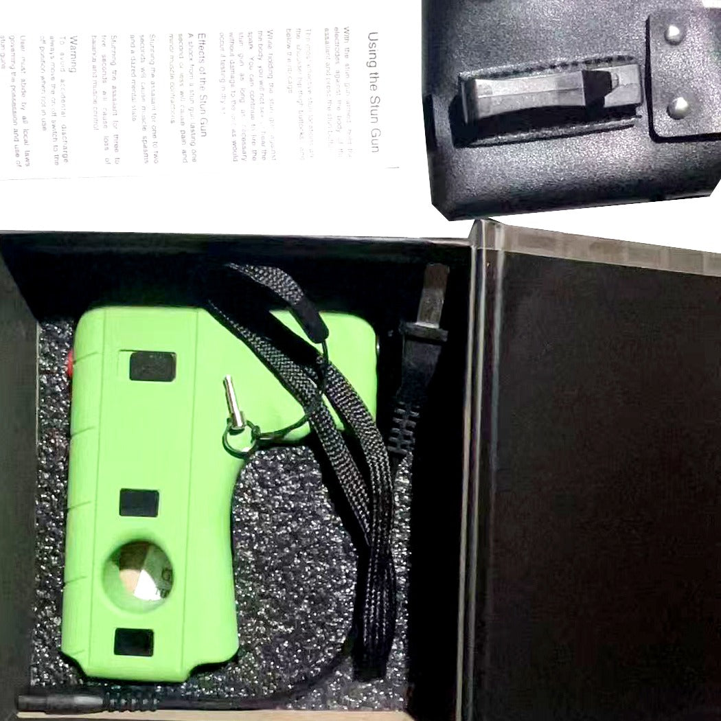 Green Rex Distributor self-defense stun gun with LED light, 10MV, designed for personal safety and security.
