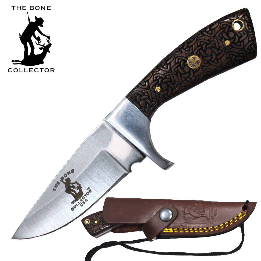 BC 881-RW 6.5" Rosewood Bone Collector Carved Handle Skinner Knife with Rope Leather Sheath & Lanyard - Rex Distributor, Inc. Wholesale Licensed Products and T-shirts, Sporting goods,
