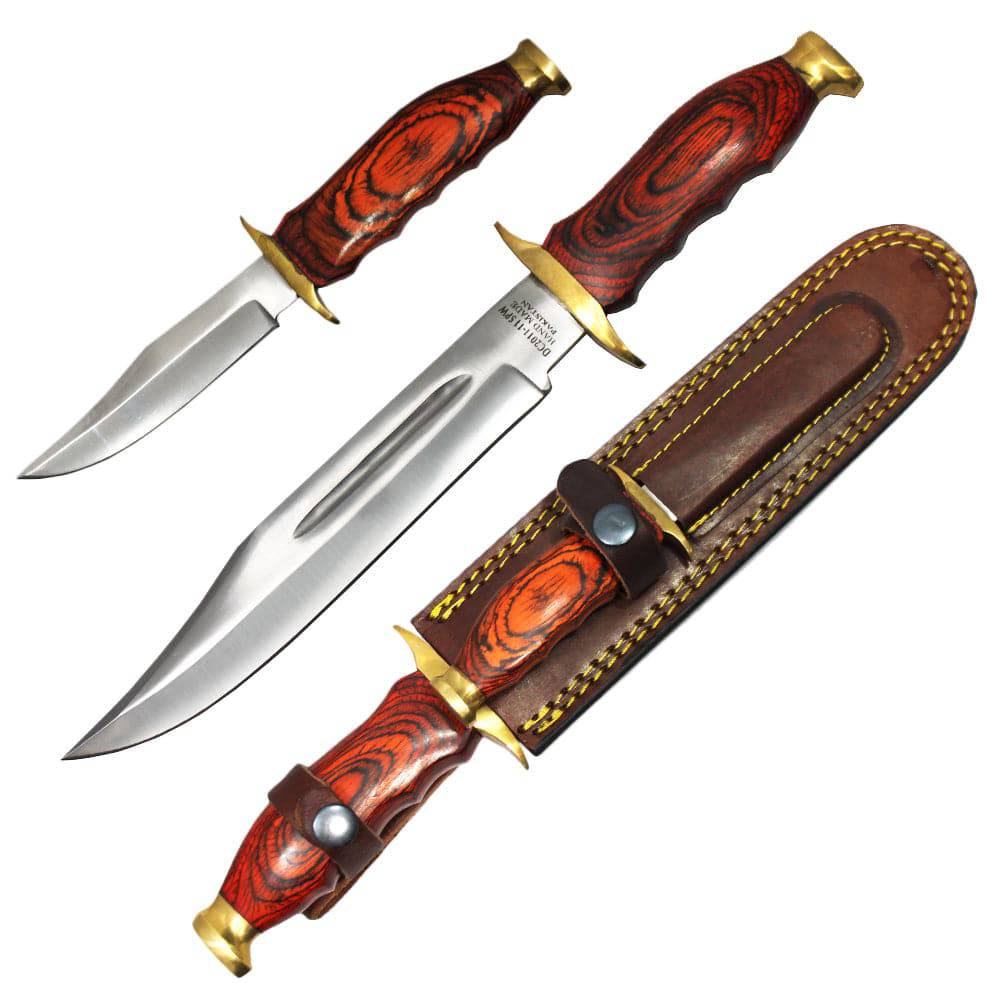 DC 2011-11SPW 13.5" & 8" Two-Piece Spanish Pakkawood Handle Hunting Knife Set with Leather Sheath - Rex Distributor, Inc. Wholesale Licensed Products and T-shirts, Sporting goods,