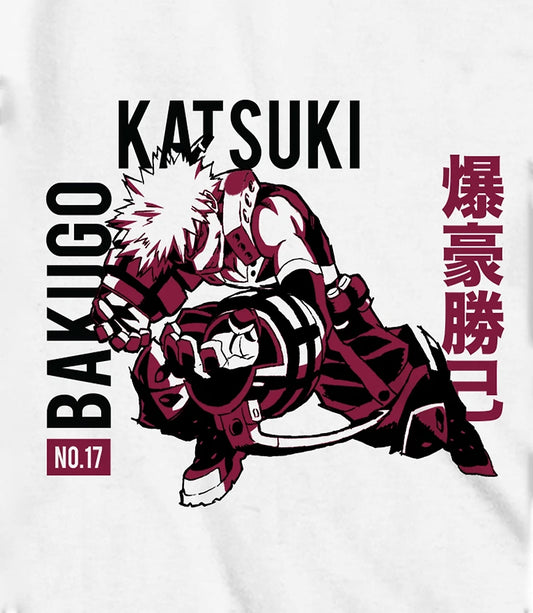 Men's My Hero Academia Katsuki Bakugo long sleeve T-shirt by Bioworld, featuring Bakugo's character artwork and logo on the front.