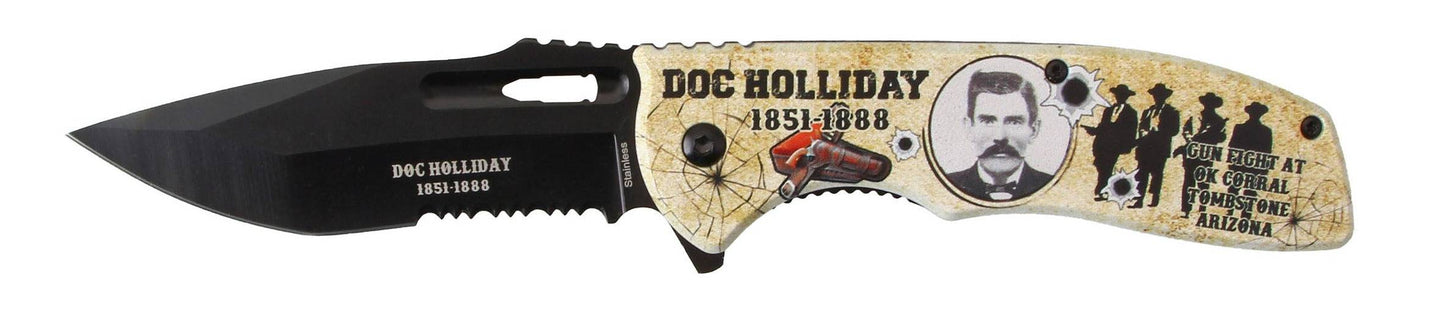 Rex Distributor PK 3200-DH 4.5-inch Doc Holliday Legends of the West spring-assisted tactical folding knife displayed open.