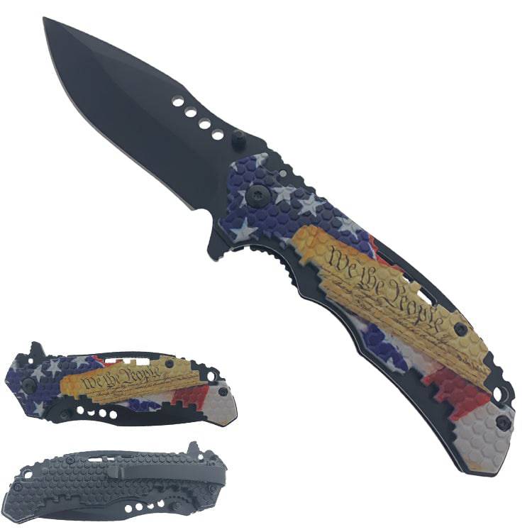 Rex Distributor We The People Honeycomb 4.5-inch spring-assisted tactical pocket knife with folding assist mechanism