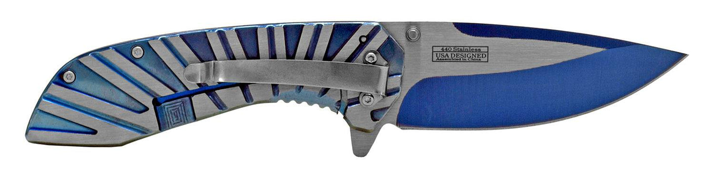 Blue Rex Distributor KS 5565-BL 4.75-inch heavy-duty Egyptian wing tactical pocket knife, spring-assisted stainless steel folding knife.