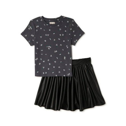 Girls Ribbed T-Shirt and Faux Leather Skirt Set 2-Piece Size - Rex Distributor, Inc. Wholesale Licensed Products and T-shirts, Sporting goods,