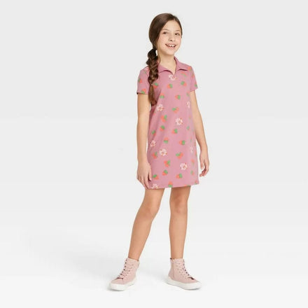 Girls' dark purple Strawberry Shortcake polo dress by Rex Distributor, Inc., featuring a comfortable, stylish design for young girls.