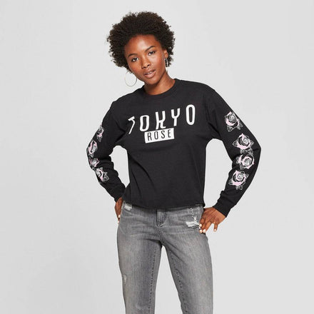 Women's Juniors Tokyo Rose Long Sleeve Crop Tee T-Shirt - Rex Distributor, Inc. Wholesale Licensed Products and T-shirts, Sporting goods,