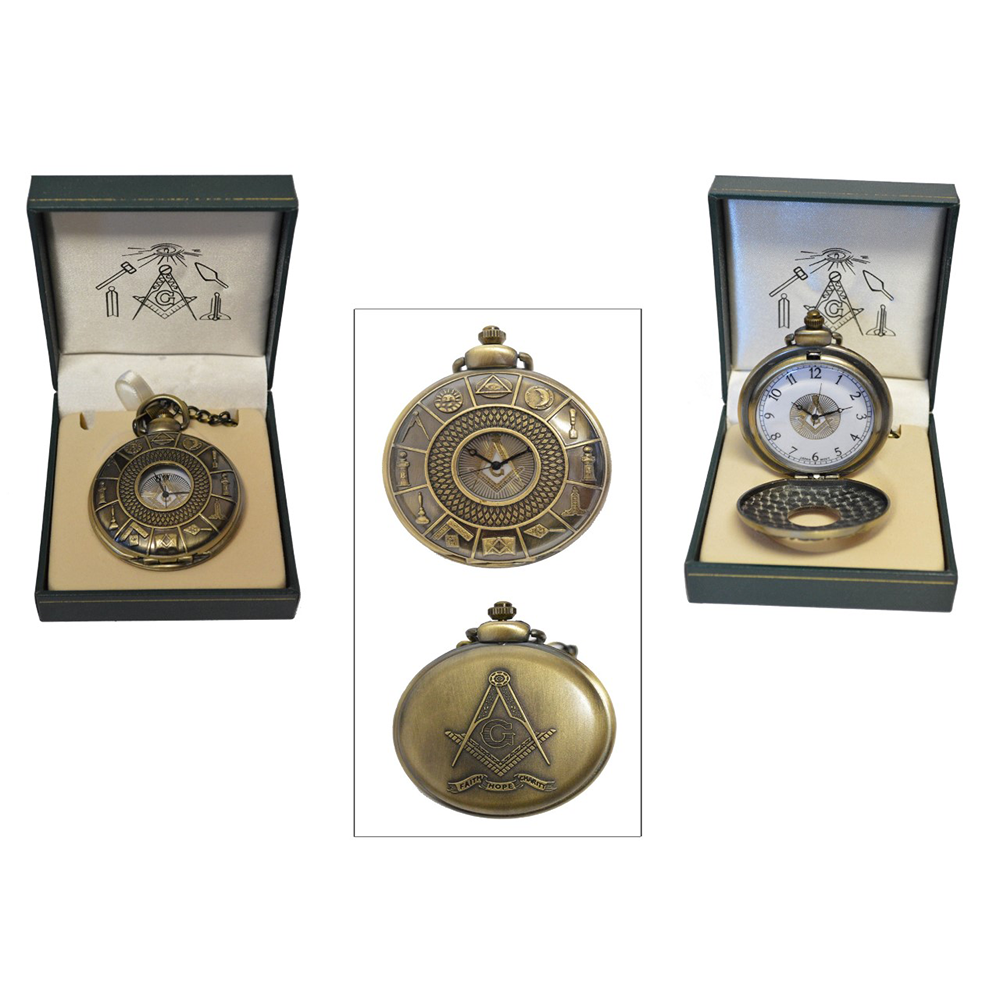 P 307 Masonic Symbols Pocket Watch with Gift Box