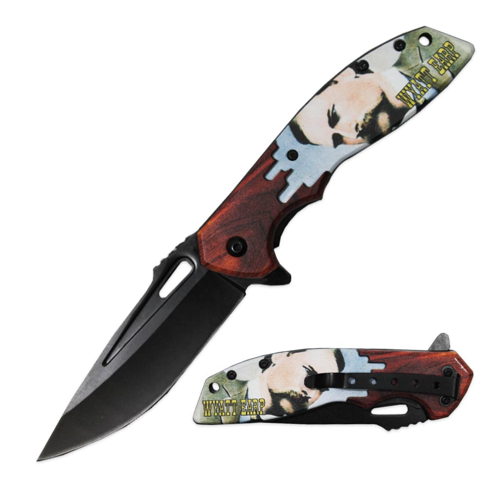 Rex Distributor PK 3106-WE Wyatt Earp assist-open folding tactical knife with belt clip, 4.75-inch blade, spring-assisted opening.