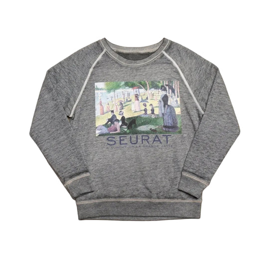 Women's grey Heather Georges Seurat A Sunday on La Grande Jatte raglan pullover sweater by Rex Distributor, Inc., featuring artistic print design.