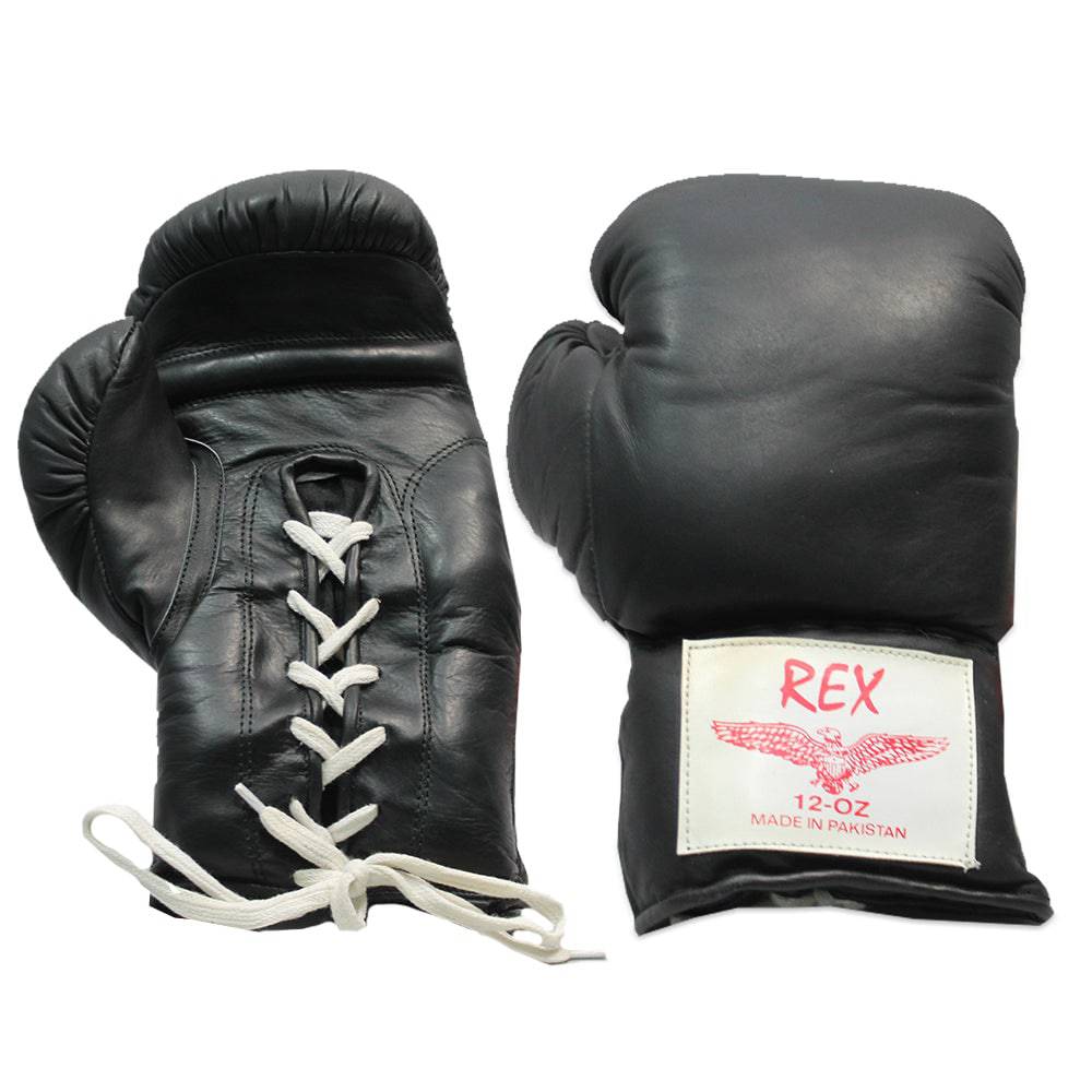 REX 401-12BK Black Leather 12 Oz Lace-up Boxing Gloves - Rex Distributor, Inc. Wholesale Licensed Products and T-shirts, Sporting goods,