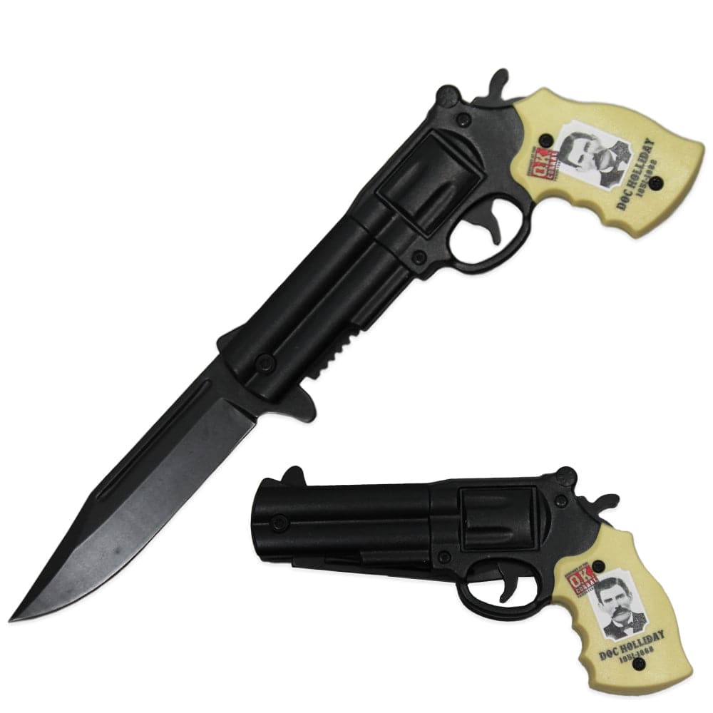 Rex Distributor Doc Holliday Revolver assist-open folding tactical knife with belt clip, 5-inch blade, spring-assisted opening.