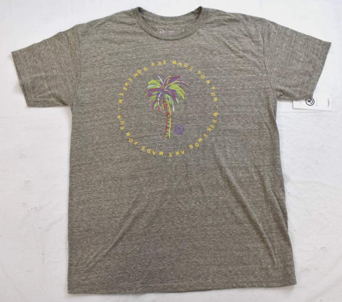 Men's Heather Neff graphic T-shirt with "Weekends Are Made For Fun" design, casual crew neck shirt from Neff brand.
