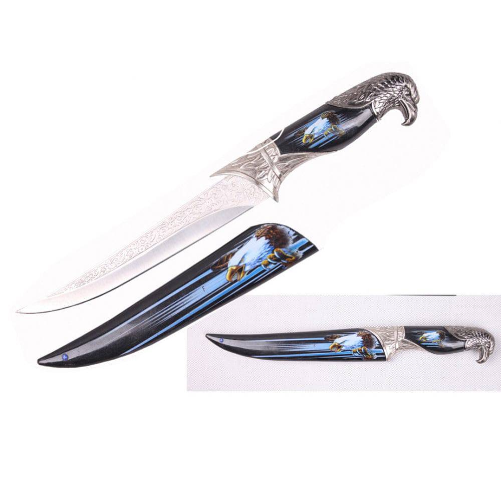 Rex Distributor Inc. 13.75-inch fantasy Eagle dagger with black and blue scabbard, detailed blade and handle design.