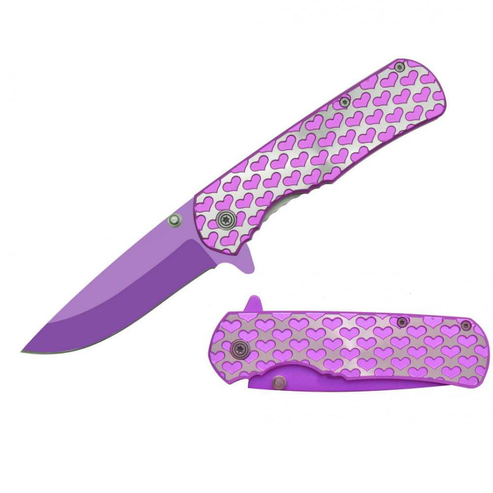 Purple Hearts tactical folding knife with assist-open mechanism, 4.25-inch blade, spring assisted by Rex Distributor, Inc.
