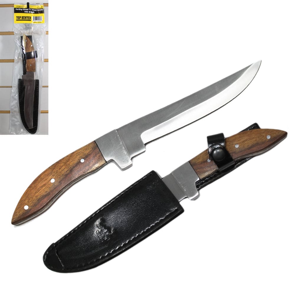 TH 118 11" Wood Handle Hunting Knife with Sheath Display Blister Hanging Packaging - Rex Distributor, Inc. Wholesale Licensed Products and T-shirts, Sporting goods,