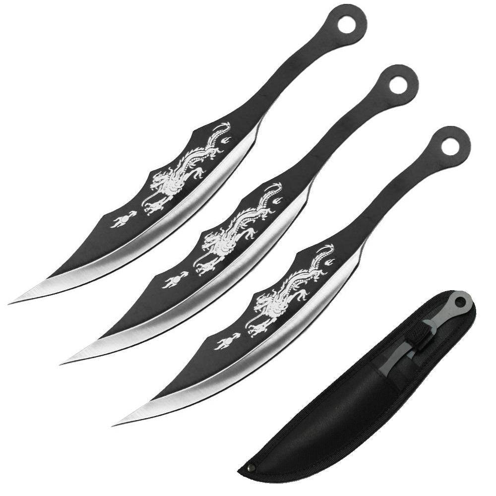 TK 087-380BDR 8" 3PCS Dragon Throwing Knife Set with Sheath - Rex Distributor, Inc. Wholesale Licensed Products and T-shirts, Sporting goods,