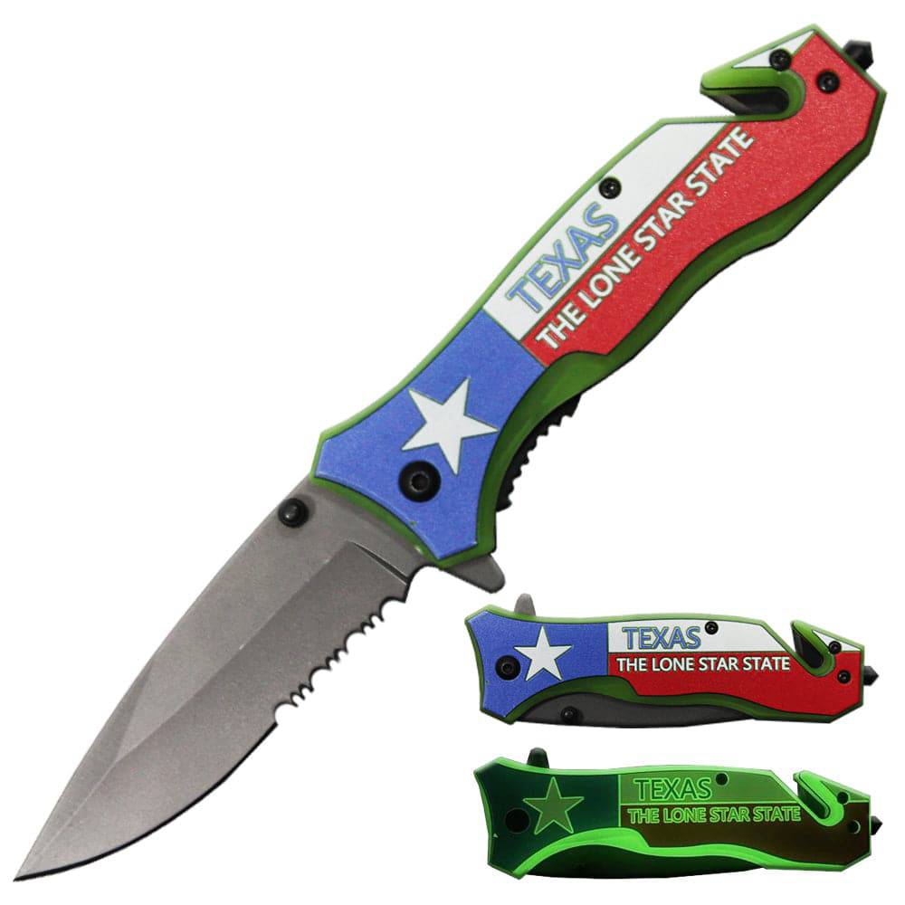 Rex Distributor Inc. YC 1709-TX 4.5-inch glow-in-the-dark Texas assist-open rescue tactical knife with spring-assisted mechanism.