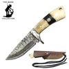 BC 881-DBN 6.5" Damascus Blade Bone Collector Bovine Handle Skinner Knife with Rope Leather Sheath & Lanyard