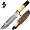 BC HKDB-37 13" Damascus Blade Bone Collector Bovine Bone & Horn Handle Hunting Knife with Leather Sheath