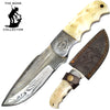 BC HKDB-48 8" Damascus Blade Bone Collector Bovine Handle Hunting Knife with Leather Sheath