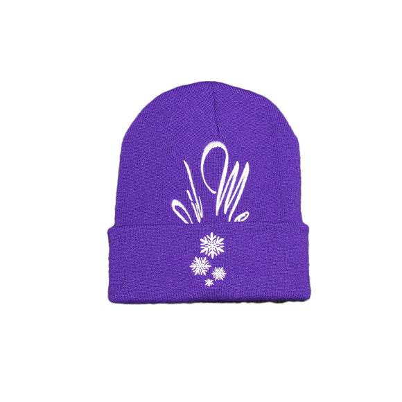Adult Purple Embroidered Cuff Beanie
