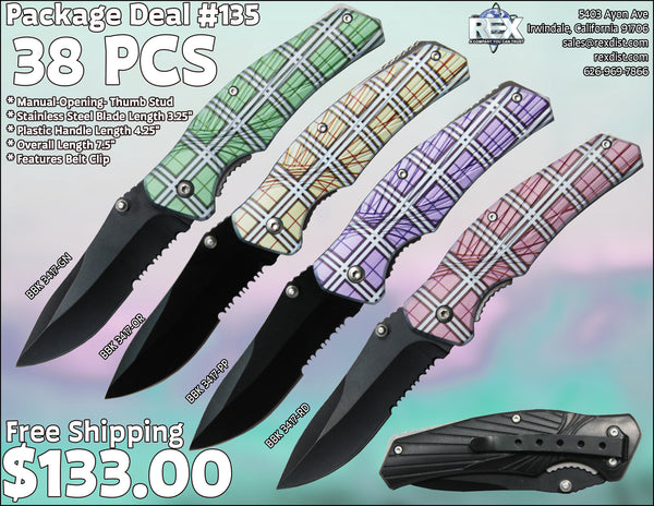 PKG DEAL #135 - 38 PCS Manual Open Plaid Handle Folding Knives Package Deal - Free Shipping