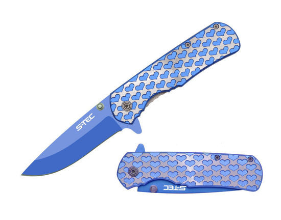 Blue Hearts assist-open folding tactical knife with 4.25-inch blade, spring-assisted mechanism by Rex Distributor, Inc.