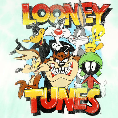 Men's tie dye Looney Tunes sunset graphic T-shirt by Rex Distributor, Inc., featuring colorful cartoon character design on front.