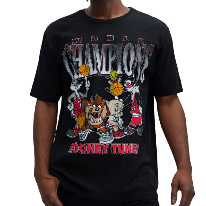 Men's Black Looney Tunes World Champions Vintage Graphic Tee T-Shirt
