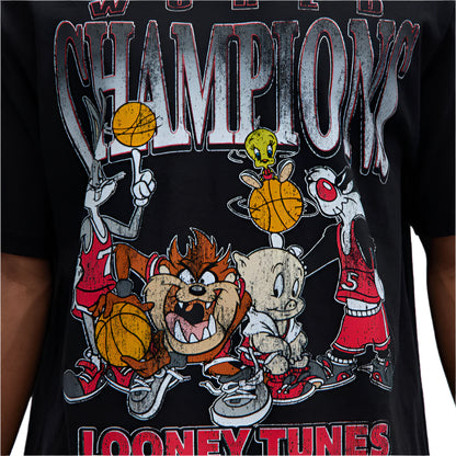 Men's Black Looney Tunes World Champions Vintage Graphic Tee T-Shirt