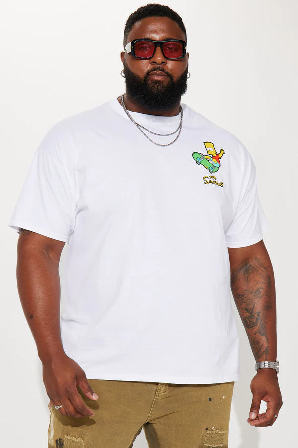 Men's white The Simpsons Icons double-sided graphic T-shirt featuring colorful character illustrations by Rex Distributor, Inc.