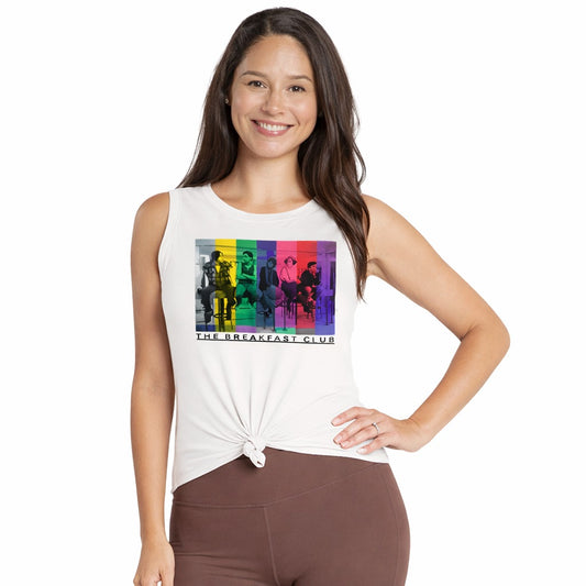 Women Juniors The Breakfast Club Graphic Tie Front Tank Top