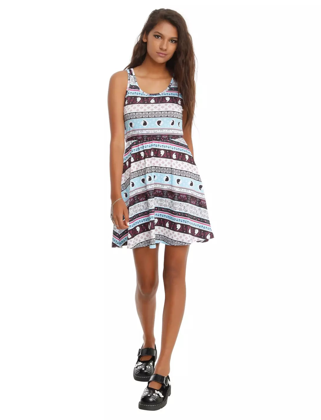 Women's Disney Frozen Fair Isle skater dress featuring winter-themed patterns and long sleeves, made by Bioworld.