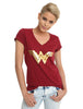 Women Junior's Burgundy DC Comics Wonder Woman Gold Foil Logo T-Shirt Tee