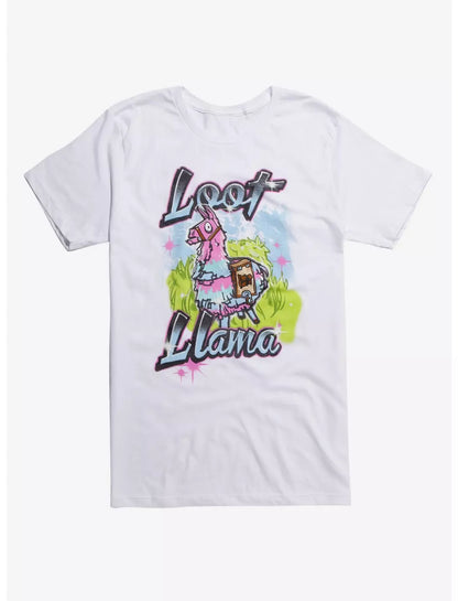 Men's White Fortnite Loot Llama Graffiti T-Shirt Tee