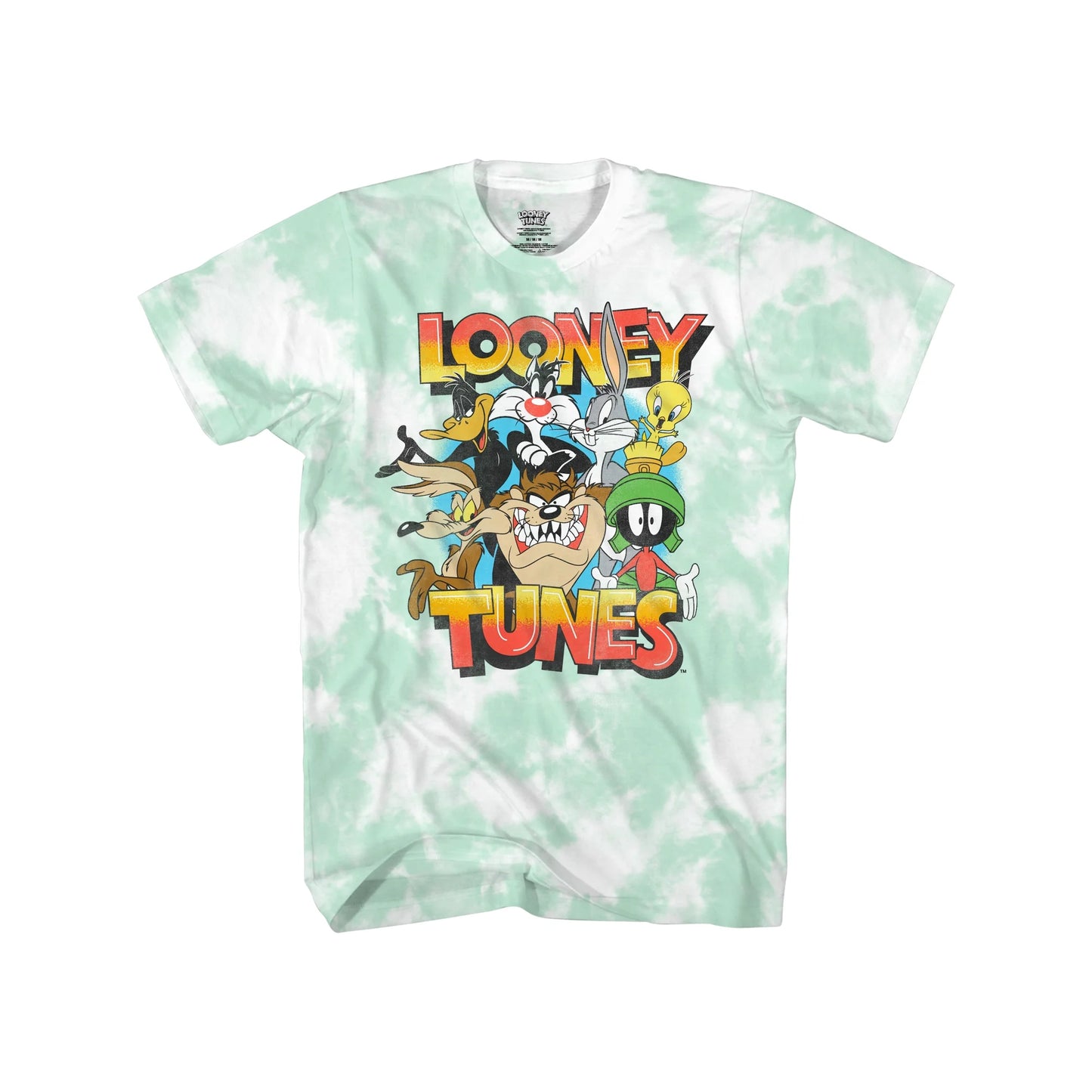 Men's Tie Dye Looney Tunes Sunset Graphic T-Shirt featuring colorful sunset and Looney Tunes characters, from Rex Distributor, Inc.