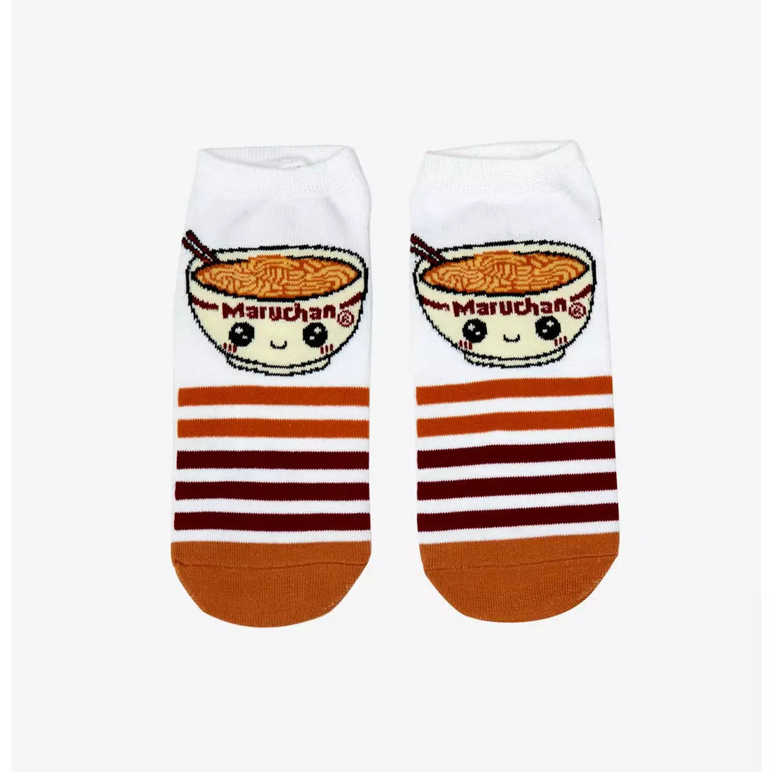 Bioworld Maruchan Ramen Chibi Stripe no-show socks featuring colorful ramen bowl and stripe design, casual footwear accessory