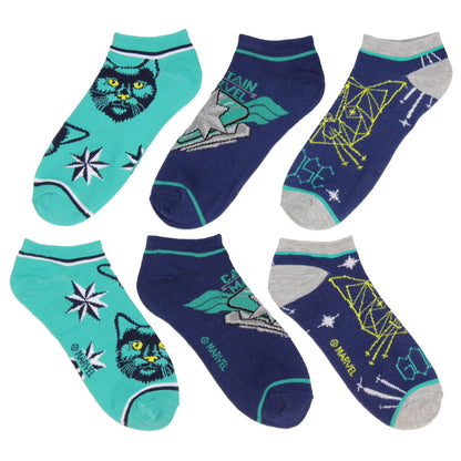 Captain Marvel Adult Goose The Cat Kree Colors 3 Pack Mix and Match No Show Ankle Socks