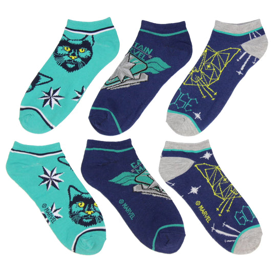 Captain Marvel Adult Goose The Cat Kree Colors 3 Pack Mix and Match No Show Ankle Socks