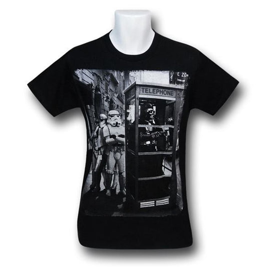 Men's Black Star Wars Vader Phone Booth Graphic Tee T-Shirt