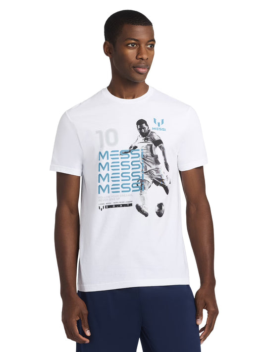 Men's White Messi Follow Your Dreams Graphic Tee T-Shirt