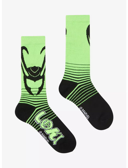 Marvel Loki Green Helmet Crew Socks