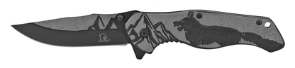 KS 3780-BK 4.75" Heavy Duty Assist-Open Black Wolf Mountain Range Folding Knife with Belt Clip