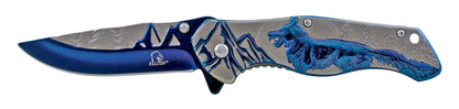 KS 3780-BL 4.75" Heavy Duty Assist-Open Blue Wolf Mountain Range Folding Knife with Belt Clip