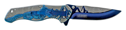 KS 3780-BL 4.75" Heavy Duty Assist-Open Blue Wolf Mountain Range Folding Knife with Belt Clip