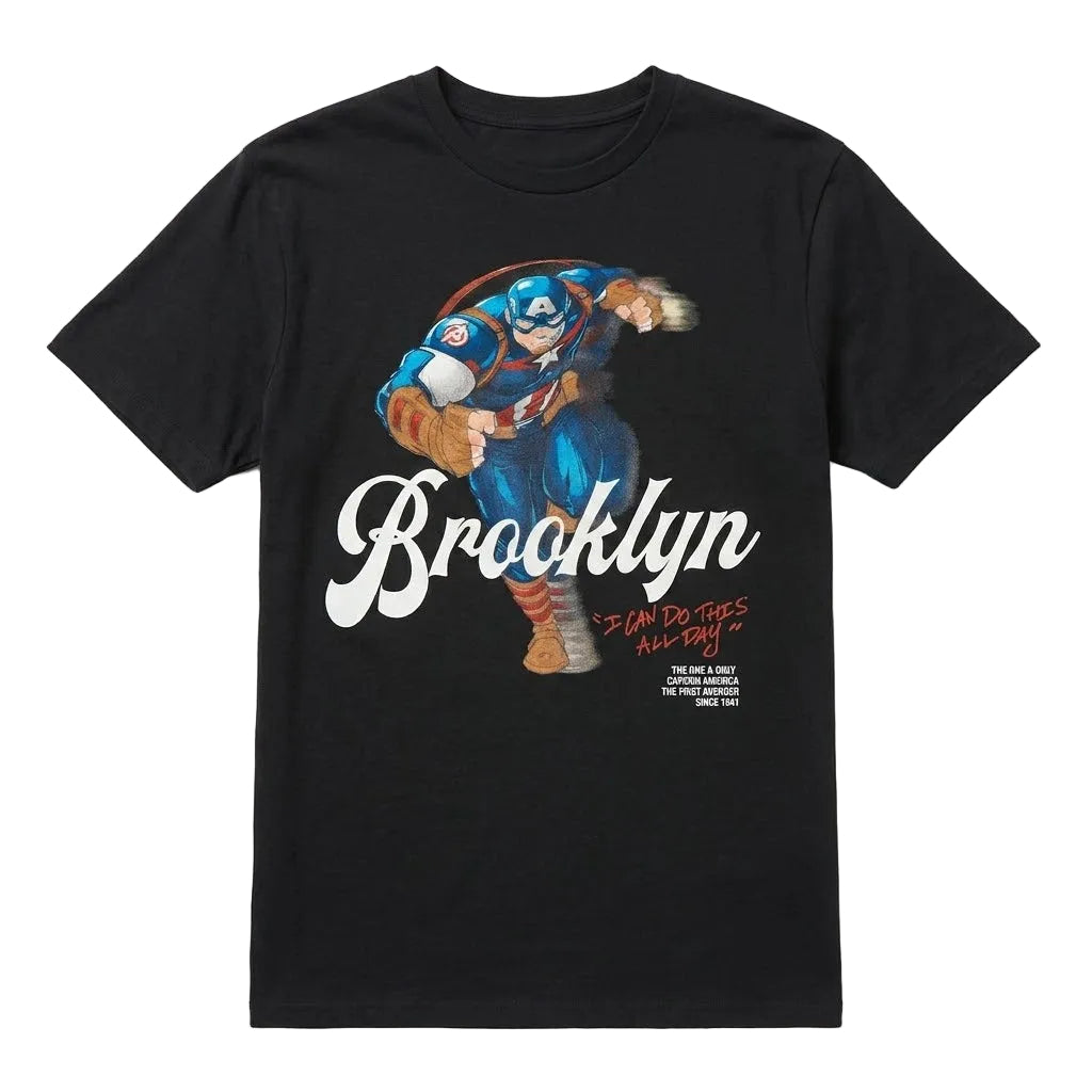Men's Black Captain America Brookyln Graphic Tee T-Shirt