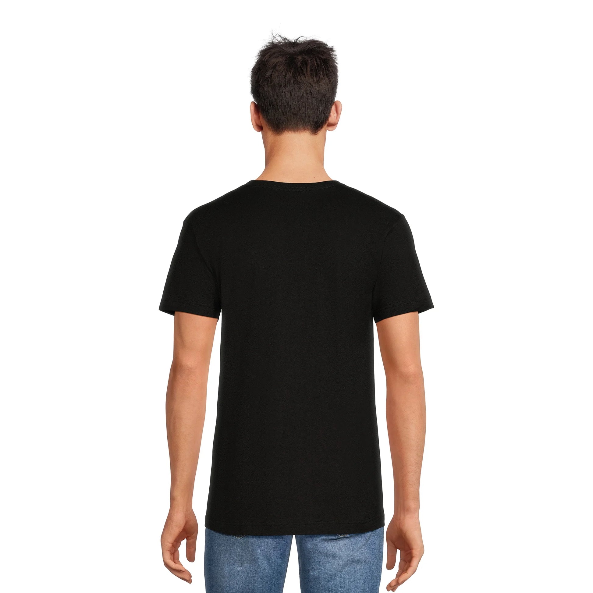 Men's black graphic T-shirt featuring The Exorcist design from Rex Distributor, Inc., with a spooky horror movie print.