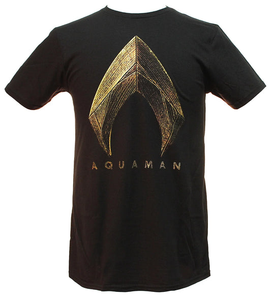 Men's DC Comics Aquaman Shirt Poster Gold Foil Logo Graphic Tee T-Shirt